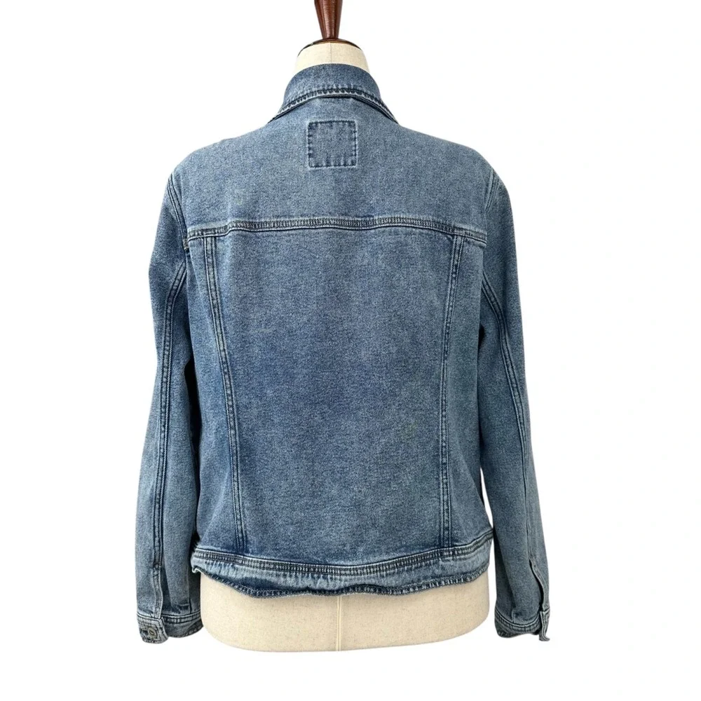 HOLLISTER Womens XL Full Zipper Front Acid Washed Blue Denim Stretch Jean Jacket - Picture 5 of 11
